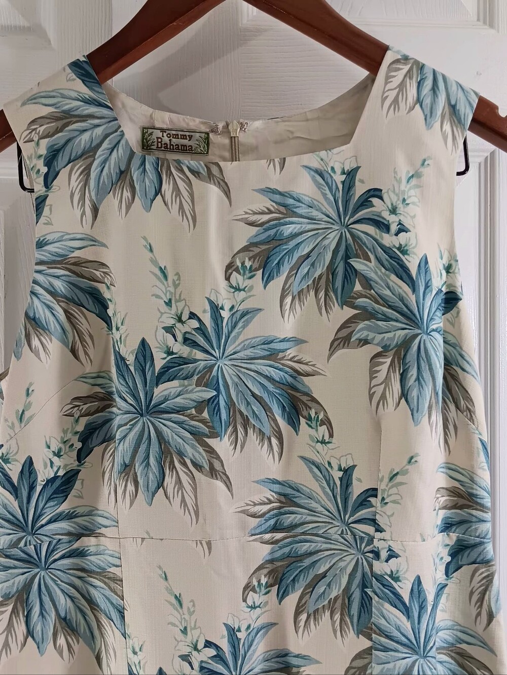 VTG 90s Tommy Bahama Silk Shift Dress Sz 6 Blue Teal Palm Tree Tropical Lined - Picture 3 of 8